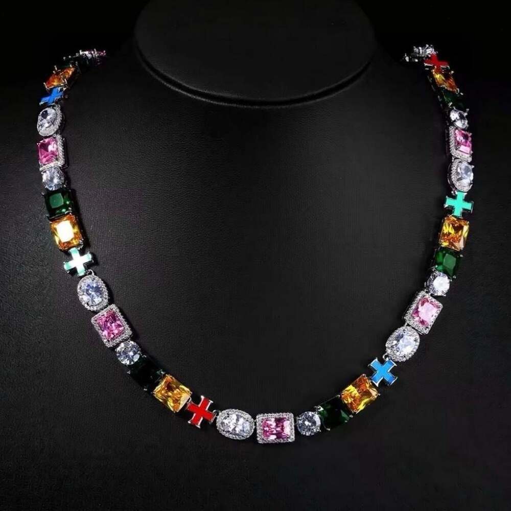 Multi-Color Gemstone Cross Necklace 20 Inch